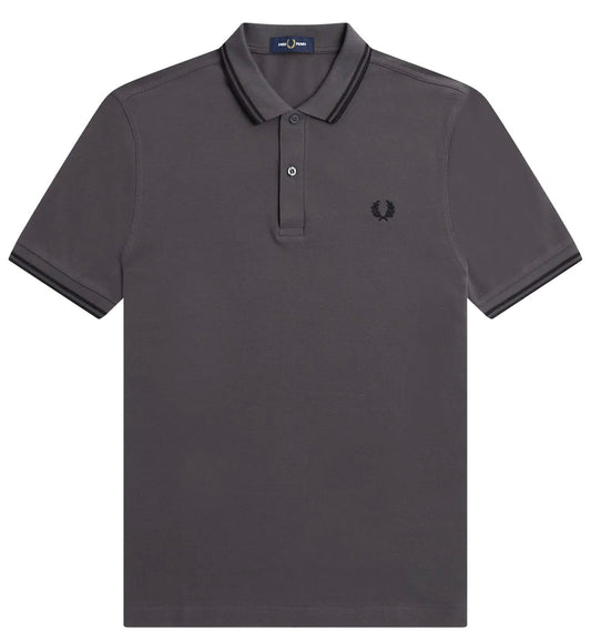 Fred Perry Black Double Stripe Gunmental Polo Shirt