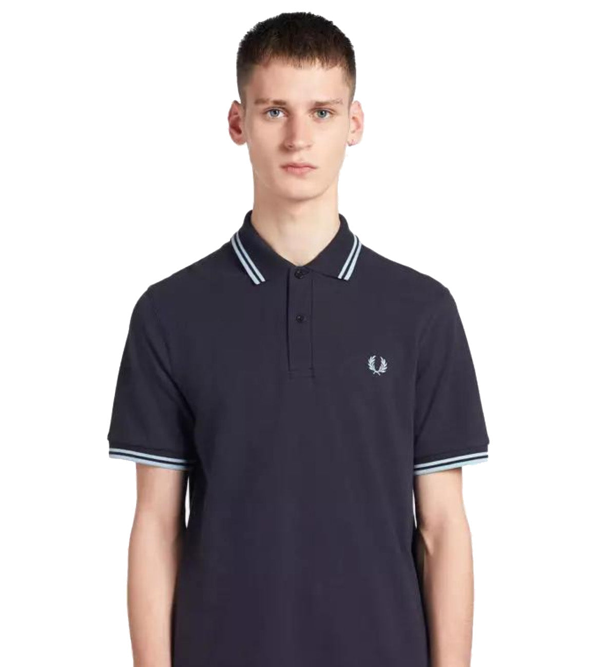 Fred Perry White Double Stripe Navy Polo Shirt