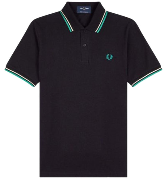 Fred Perry Keppel White Stripe Black Polo Shirt