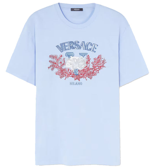 Versace Embroidered University Coral T-Shirt (Cyan)
