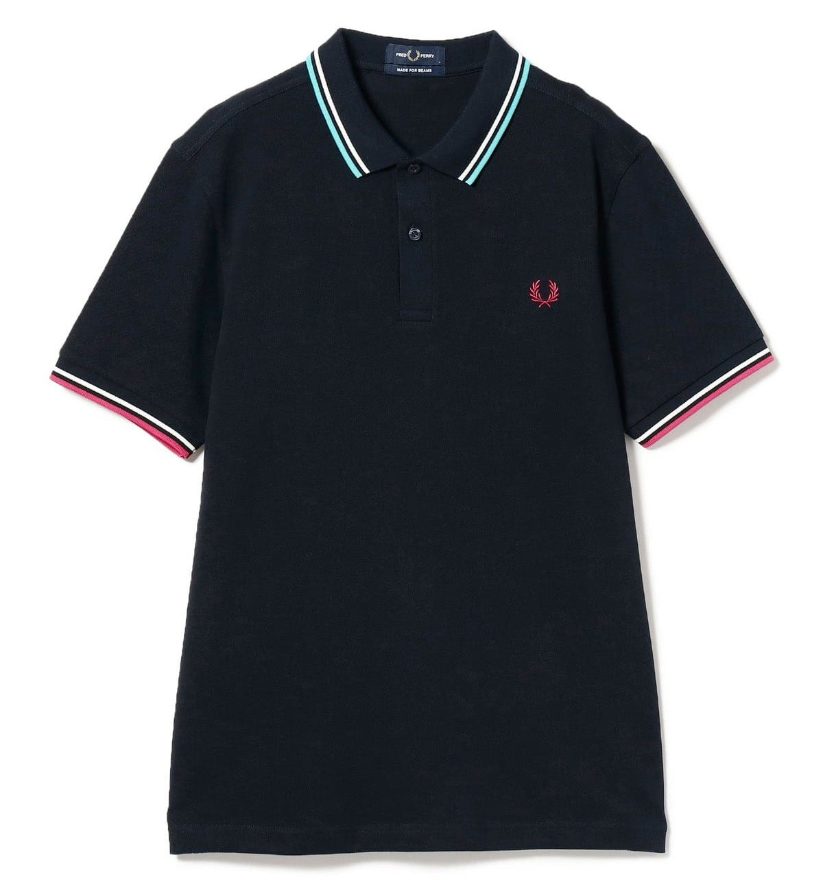 Fred Perry Cyan Pink Mix Stripe Polo Black Shirt
