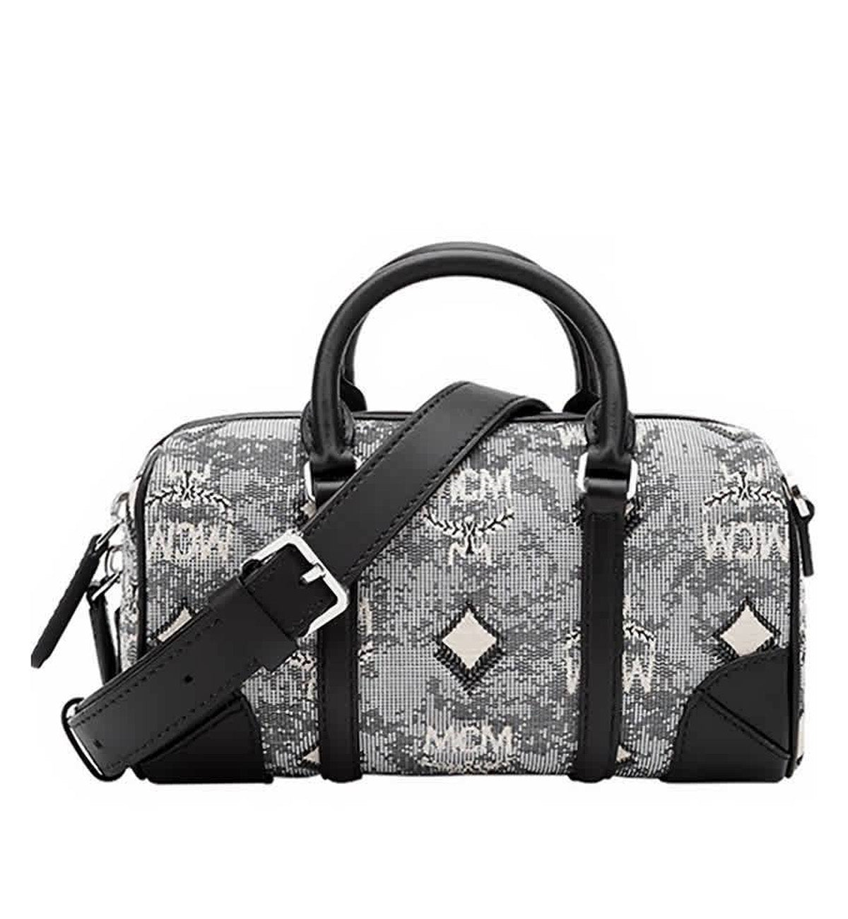 MCM Vintage Jacquard Monogram Boston Bag Grey The Factory KL