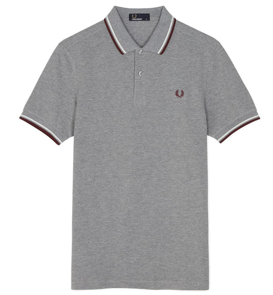 Fred Perry Maroon White Stripe Grey Polo Shirt