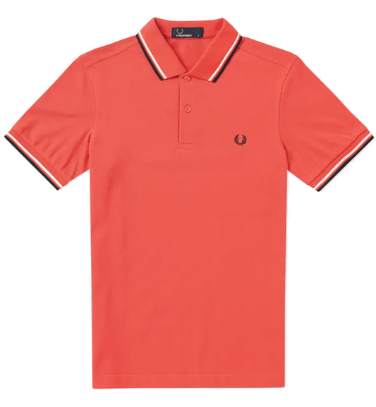 Fred Perry Black White Stripe Tropical Red Polo Shirt