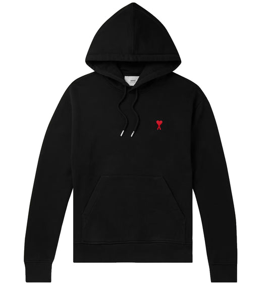 Ami Paris Embroidered Cotton Jersey Hoodie (Black)