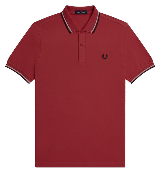 Fred Perry Black White Stripe Maroon Polo Shirt