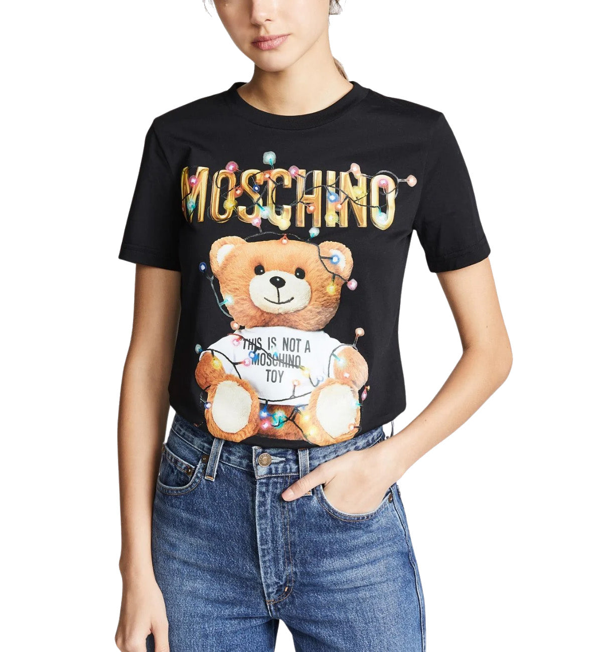 Moschino Christmas Teddy Printed T-Shirt (Black)