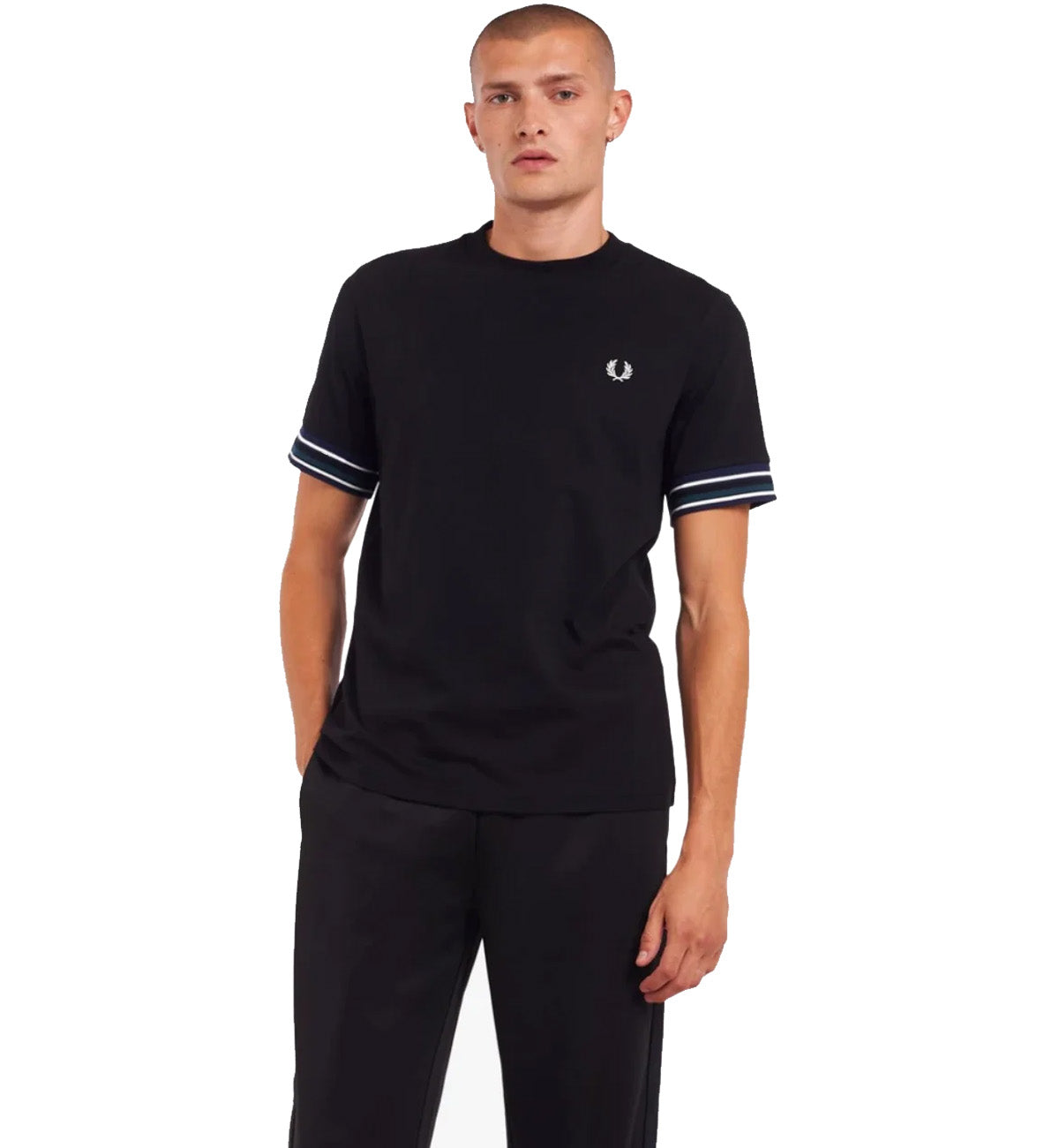 Fred Perry Striped Cuff Black T-Shirt