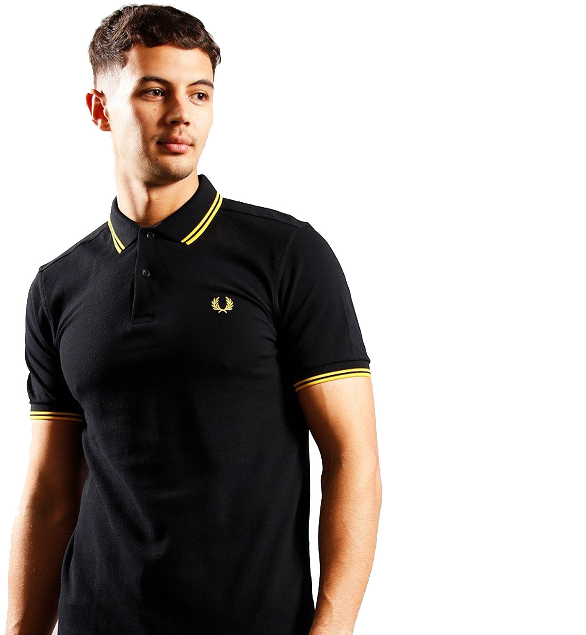 Fred Perry Yellow Double Stripe Black Polo Shirt