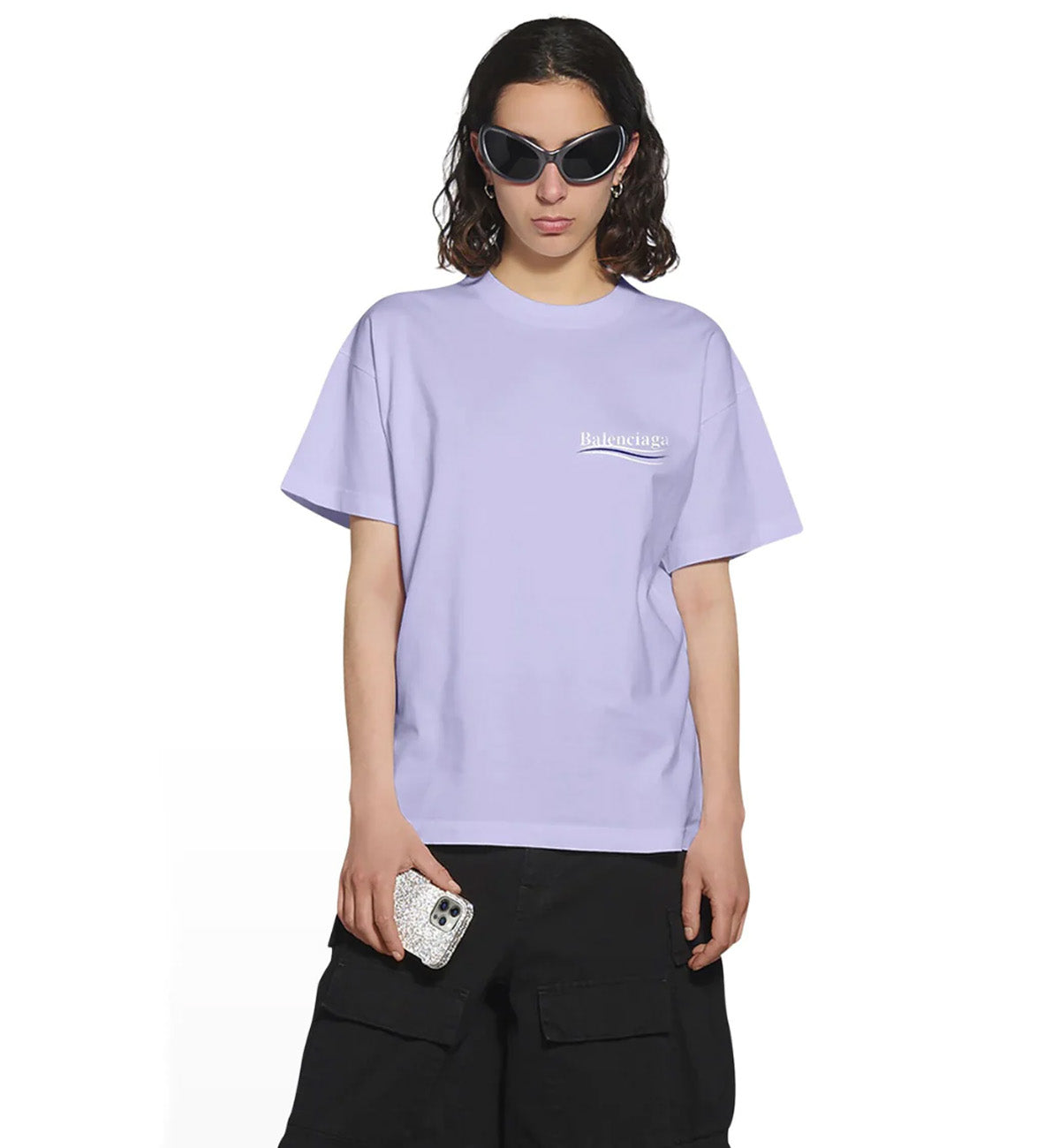 Balenciaga Political Campaign Embroidered Logo T-shirt (Light Purple)