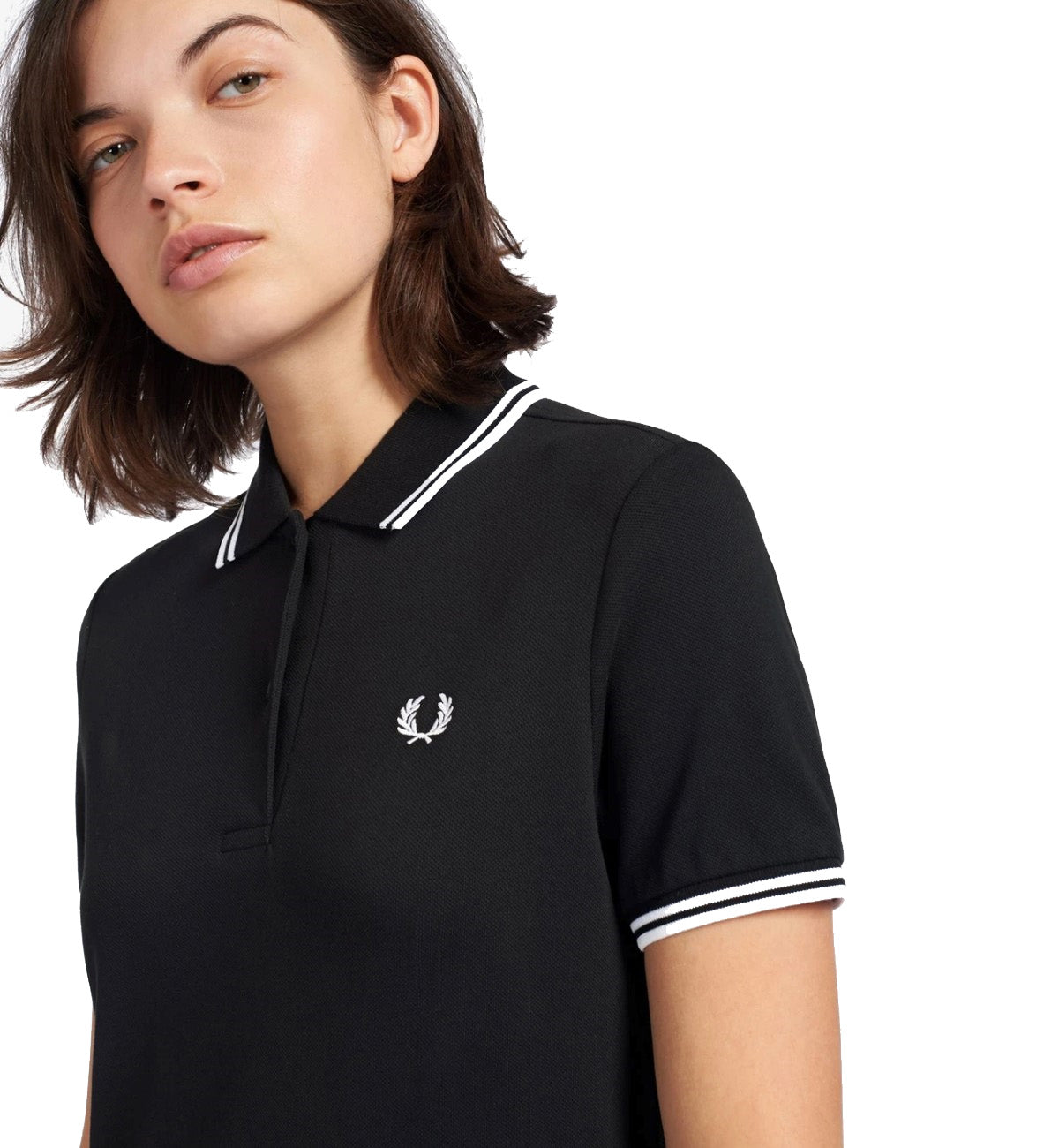 Fred Perry White Double Stripe Black Polo Shirt