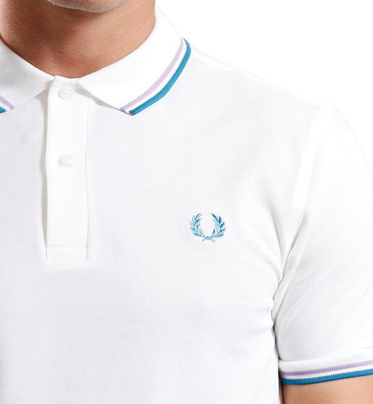 Fred Perry Cyan Lavender Stripe Polo White Shirt
