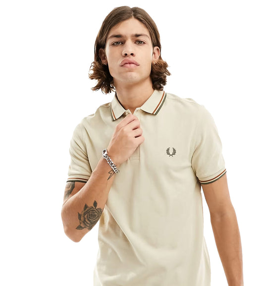Fred Perry Olive Orange Stripe Polo Beige Shirt