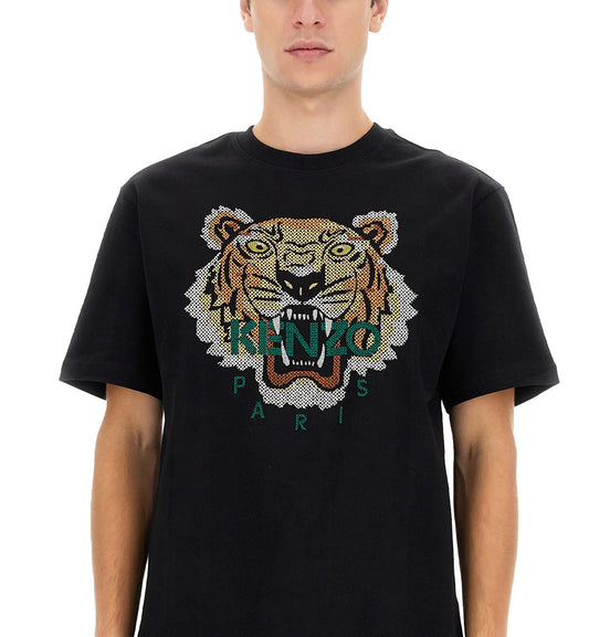 Kenzo Cotton Tiger Embroidered T-Shirt (Black)