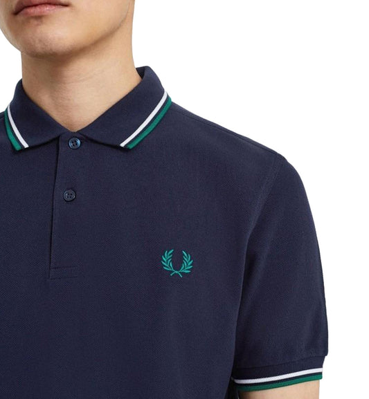 Fred Perry Green White Stripe Navy Polo Shirt