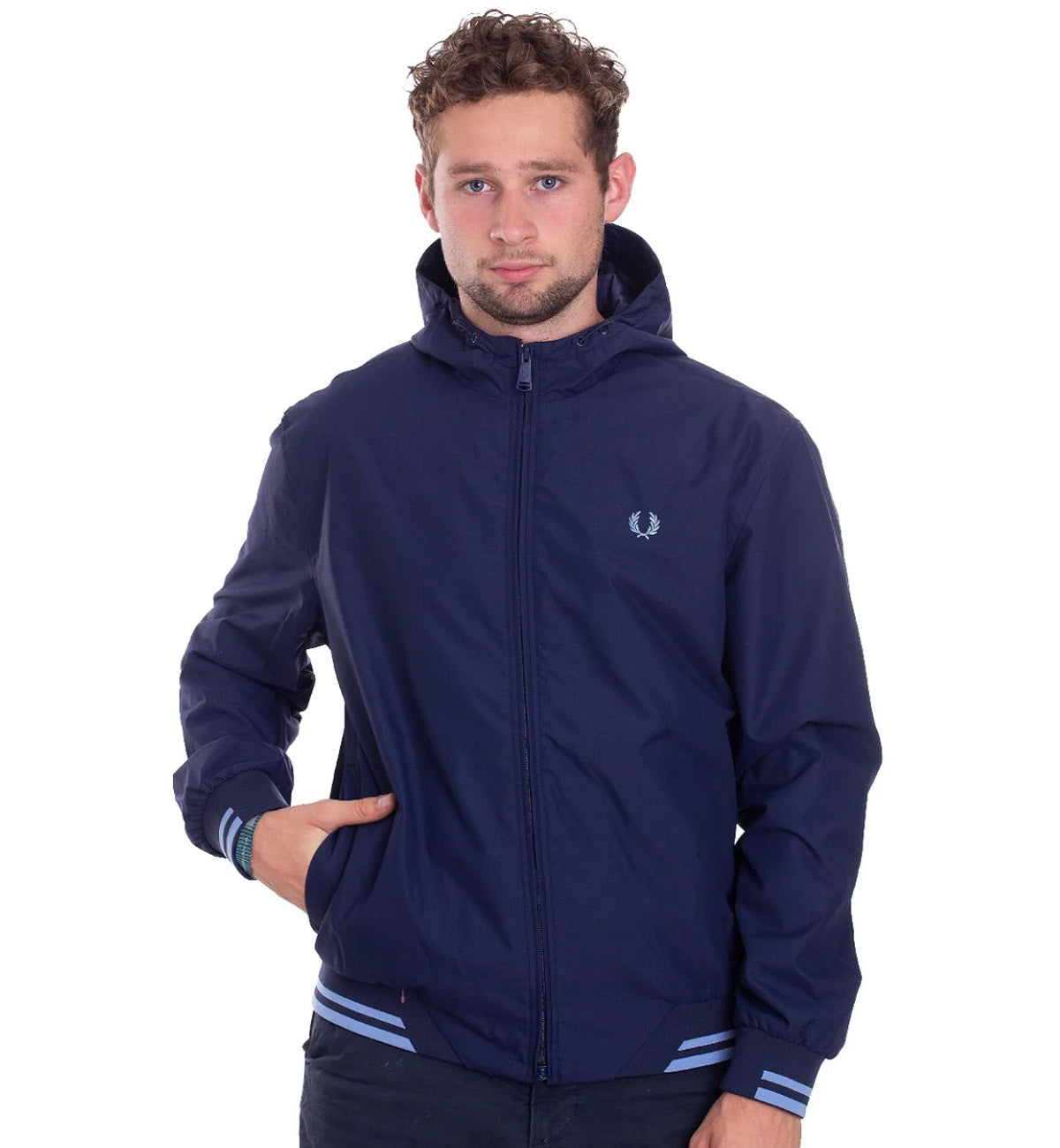 Fred Perry Tipped Hooded Sports Carbon Blue Jacket