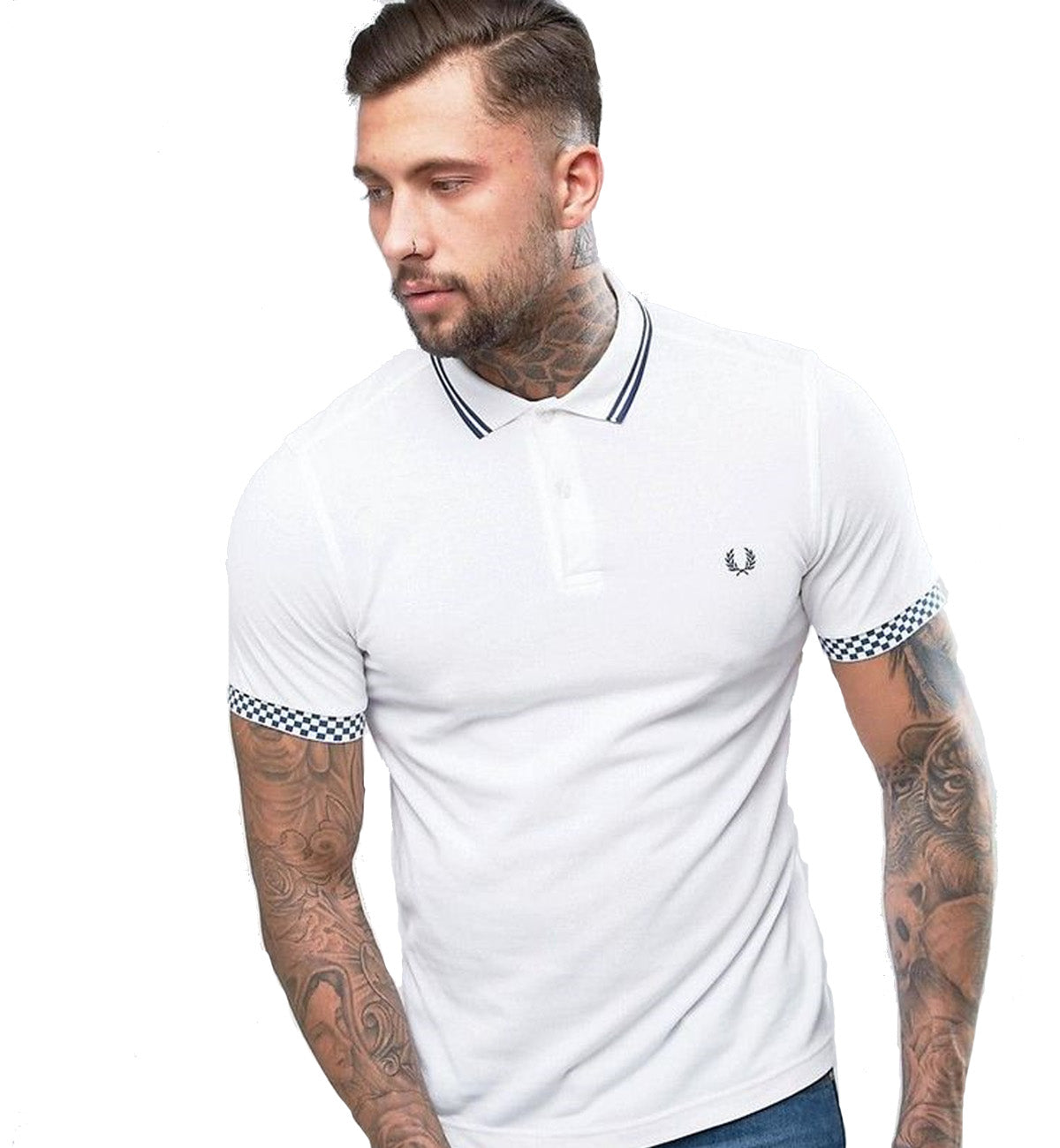 Fred Perry Blue Stripe with Plaid White Polo Shirt