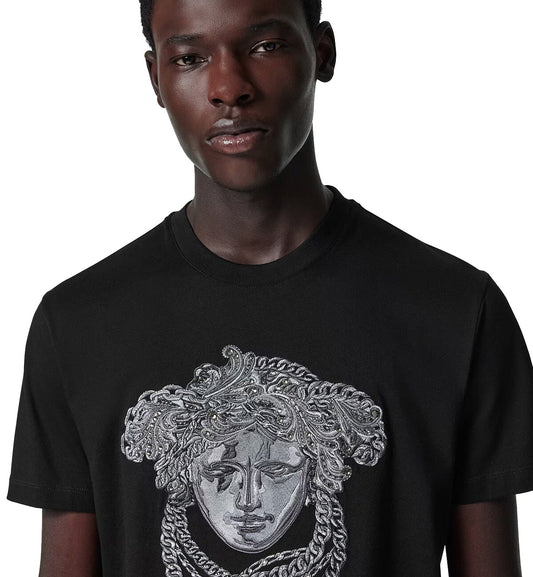 Versace Emroidered Medusa Crystal T-Shirt (Black)