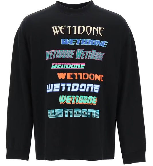 WE11DONE Multi Logo Long Sleeve T-shirt (Black)