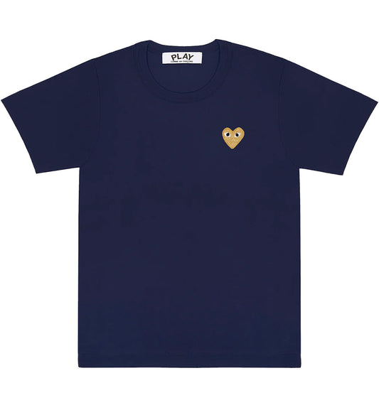 CDG Play Gold Heart T-Shirt (Navy)