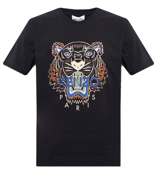 Kenzo Tiger Brown Blue Printed Tiger T-Shirt (Black)