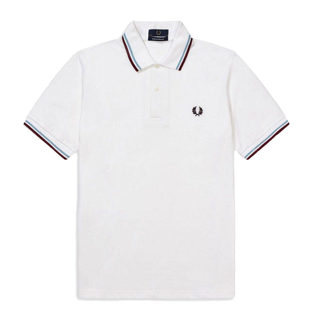 Fred Perry Maroon Cyan Stripe White Polo Shirt