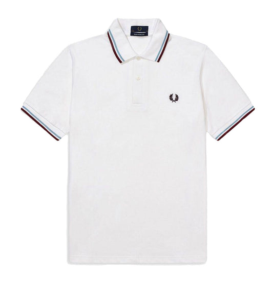 Fred Perry Maroon Cyan Stripe White Polo Shirt