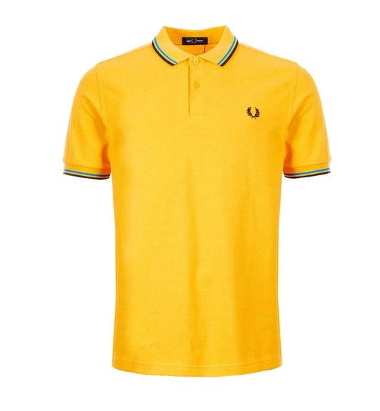 Fred Perry Black Sky Blue Stripe Modern Yellow Polo Shirt
