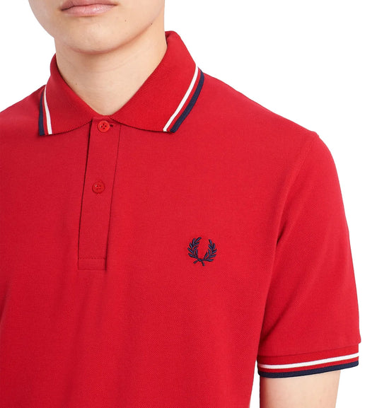 Fred Perry Black White Stripe Red Polo Shirt