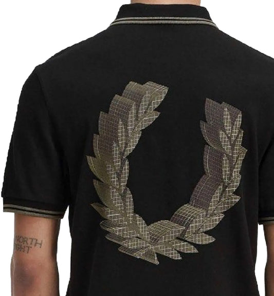 Fred Perry Olive Double Stripe Polo Black Shirt