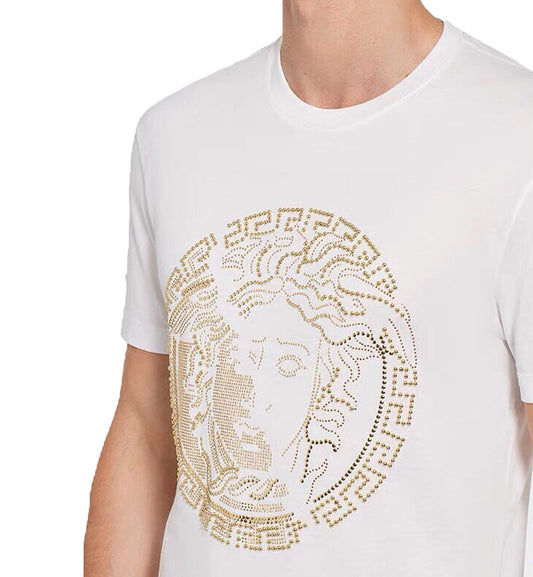 Versace Studded Medusa Logo Tee (White)