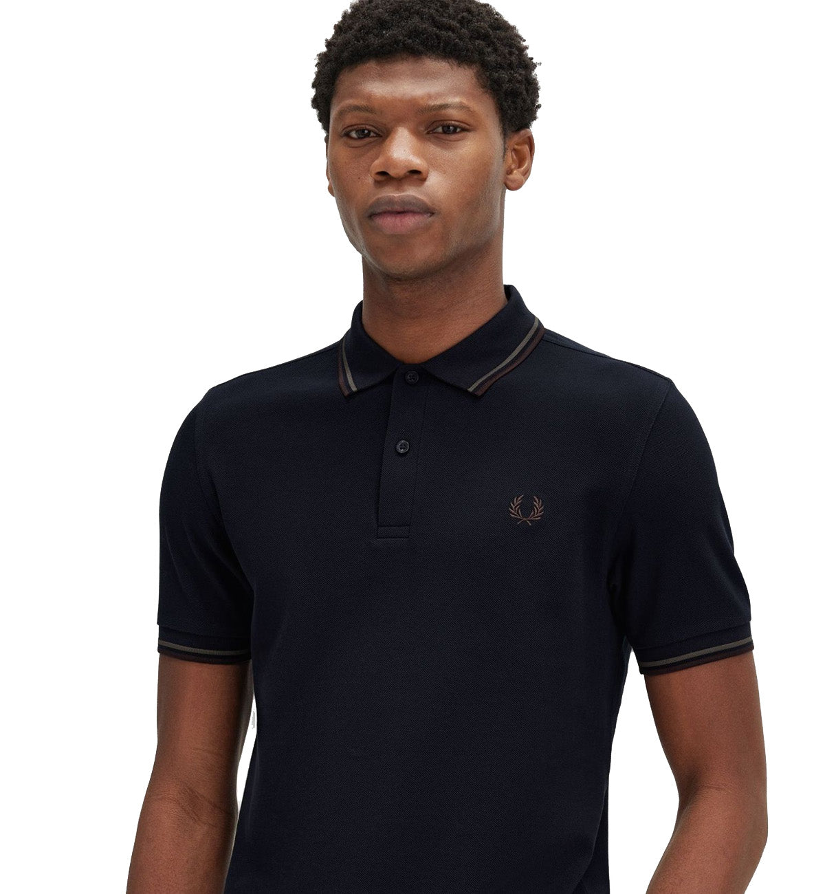 Fred Perry Wreath Green Stripe Polo Navy Shirt