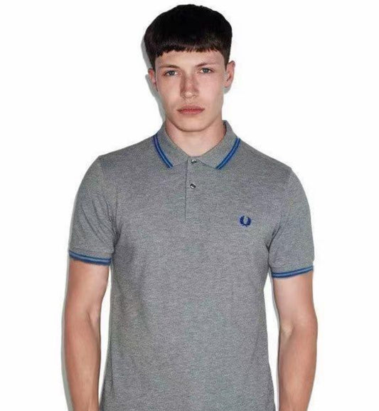 Fred Perry Blue Double Stripe Grey Polo Shirt
