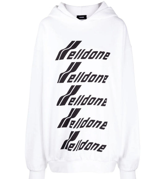 WE11DONE Multiple Front Logo Cotton Hoodie (White)
