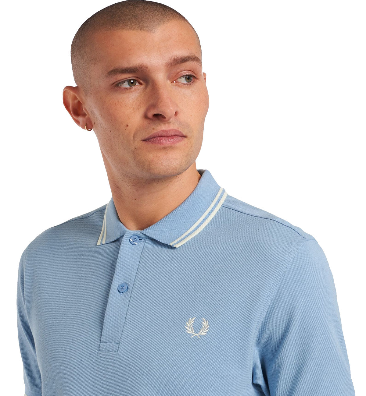 Fred Perry White Double Stripe Sky Blue Polo Shirt