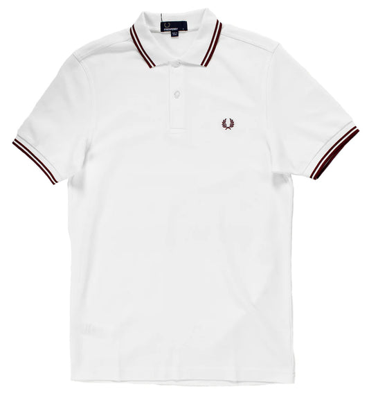 Fred Perry Maroon Double Stripe White Polo Shirt
