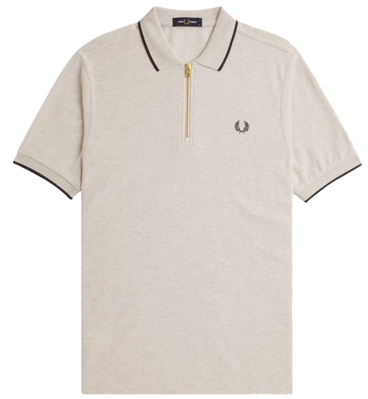 Fred Perry Neck Zip Crepe Piqué Polo Shirt (Cream)