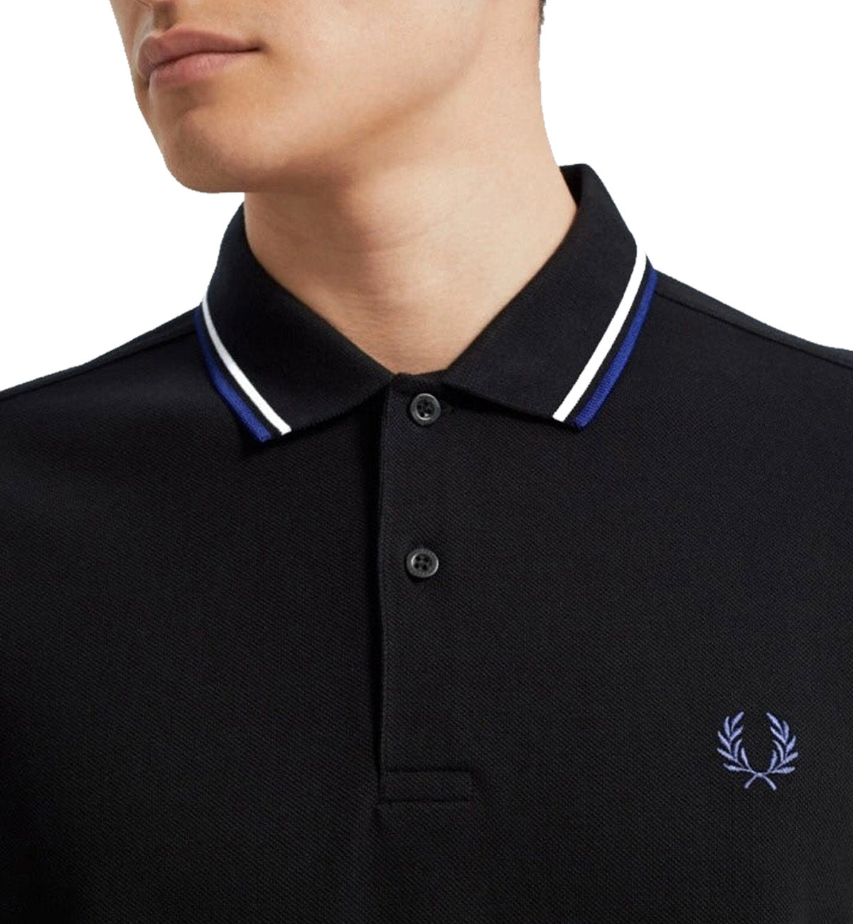 Fred Perry White Blue Stripe Black Polo Shirt