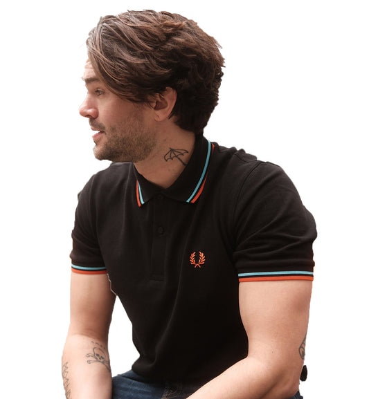 Fred Perry Orange Blue Stripe Polo Black Shirt