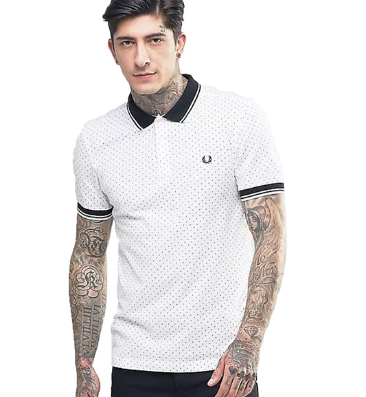Fred Perry Printed Polka Dot White Polo T-shirt