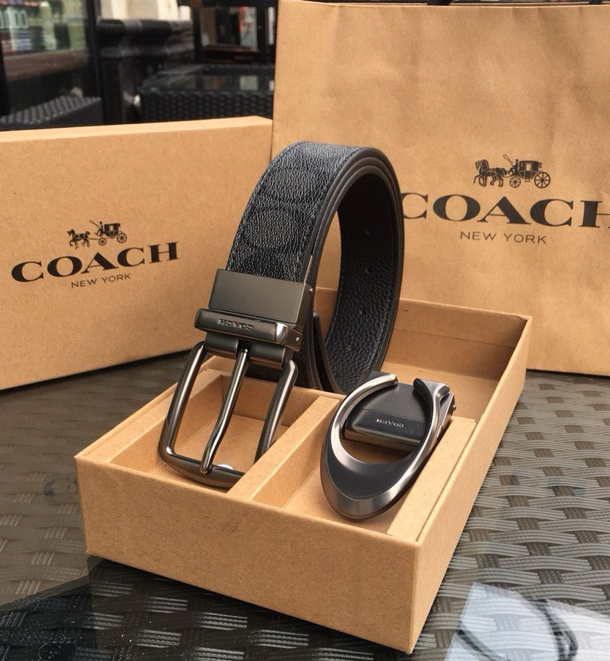 Coach Double Buckle Head Belt V8