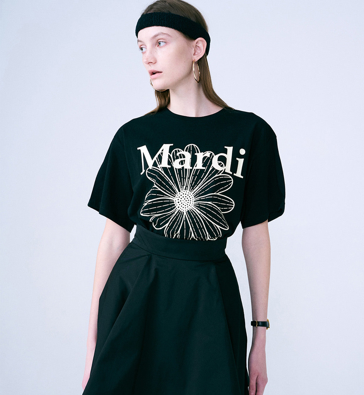 Mardi Mercredi Flower Mardi T-Shirt (Black Cream)