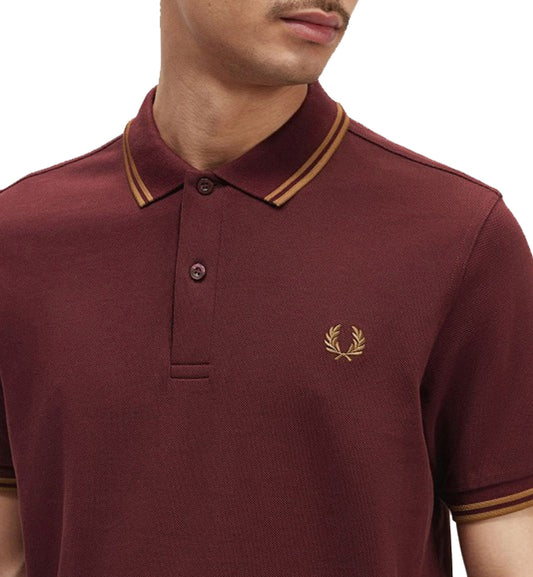 Fred Perry Bronze Double Stripe Oxblood Polo Shirt