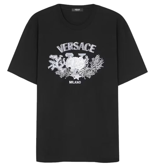 Versace Embroidered University Coral T-Shirt (Black)