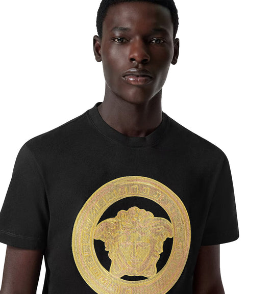 Versace Embroidered Gold Medusa T-Srhit (Black)
