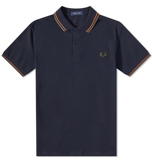 Fred Perry Dark Green Orange Stripe Navy Polo Shirt