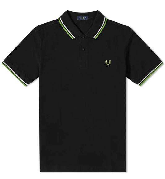 Fred Perry Lime White Stripe Polo Black Shirt