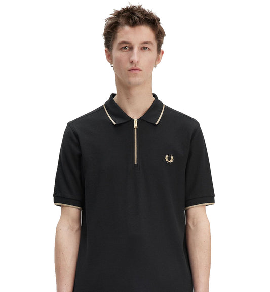 Fred Perry Neck Zip Crepe Piqué Polo Shirt (Black)