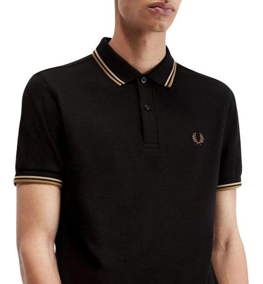 Fred Perry Dark Beige Stripe Black Polo Shirt