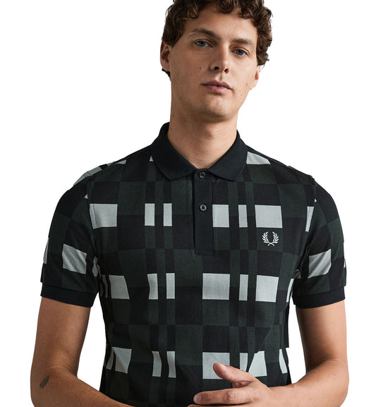 Fred Perry Chequerboard Print Black Polo Shirt